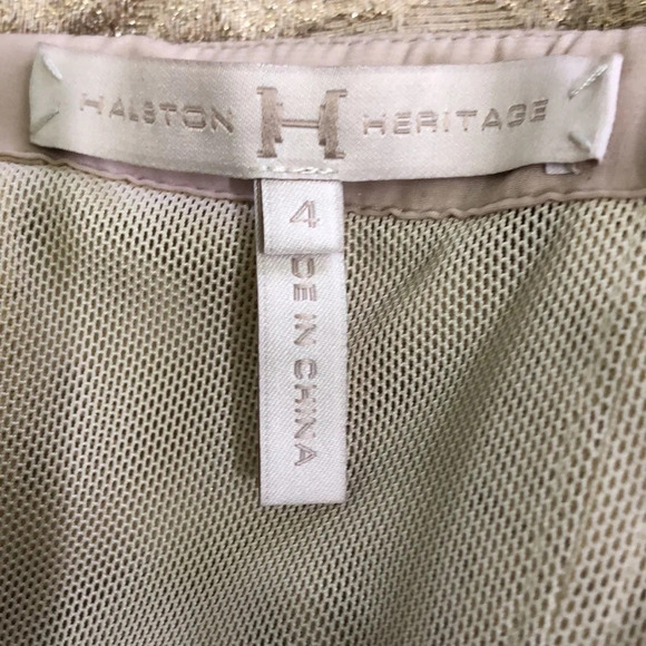 Halston Heritage Strapless Floral Light Gold Jacquard Dress Size 4 - Picture 6 of 7